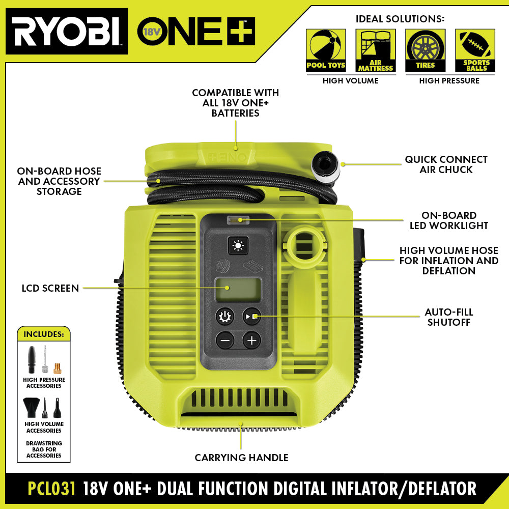 18V ONE+ DUAL FUNCTION DIGITAL INFLATOR/DEFLATOR KIT Image 3