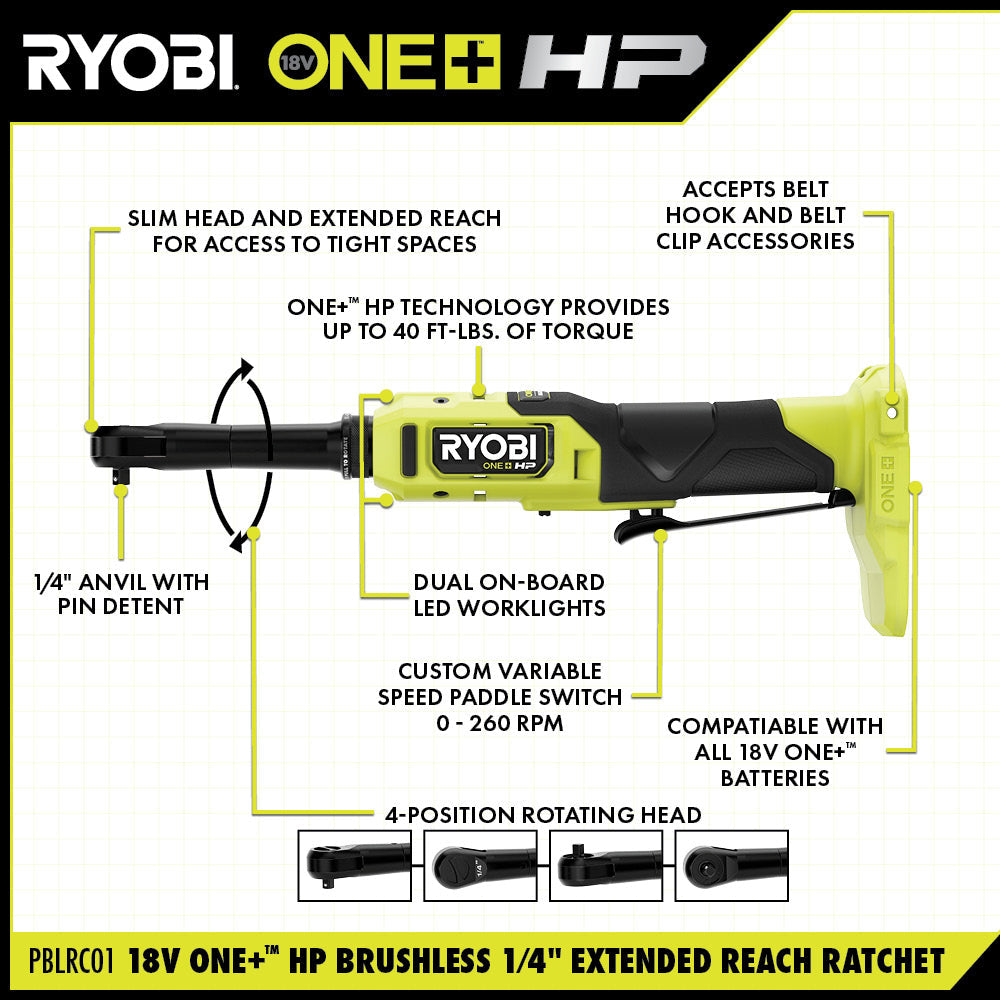 18V ONE+ HP BRUSHLESS 1/4" EXTENDED REACH RATCHET KIT Image 2