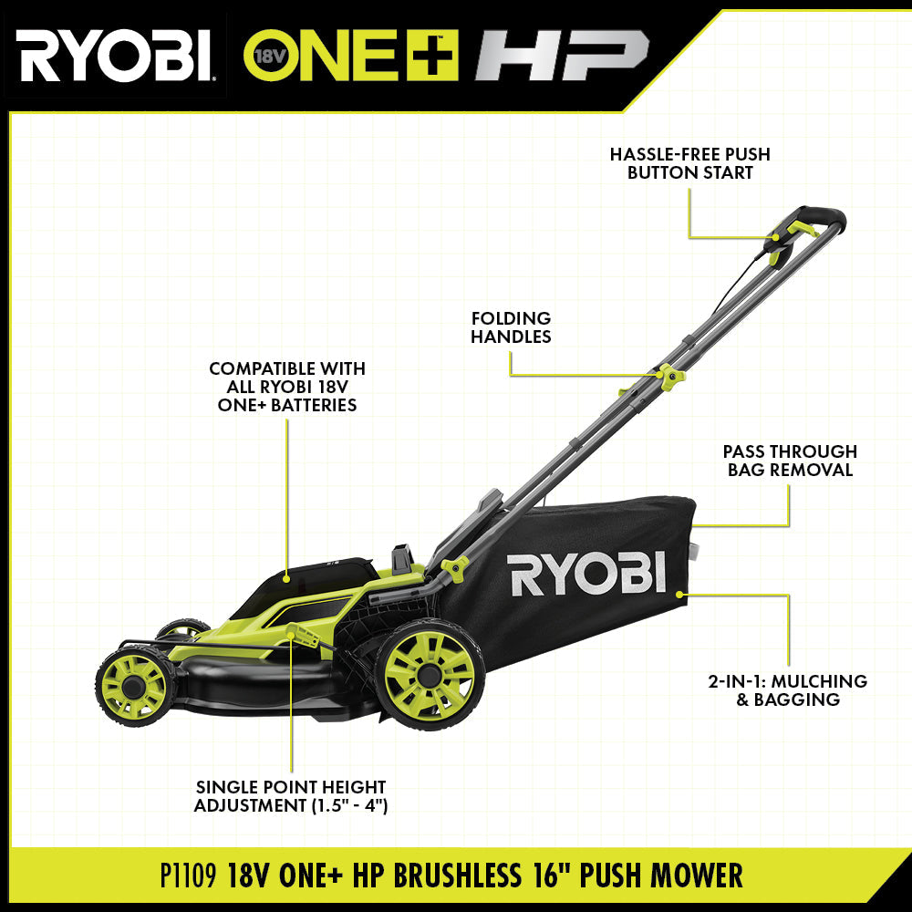 18V ONE+ HP BRUSHLESS 16" PUSH MOWER KIT Image 2